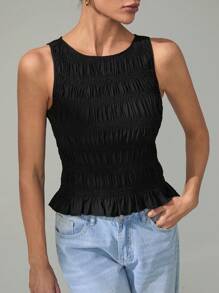 SHEIN Tall 女士休闲纯色吊带背心 - 黑色 - 查看 1