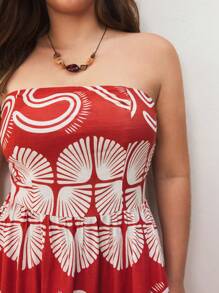 Maija Damen Große Größen Urlaubskleid mit ganzflächigem Muster, trägerloses Kleid mit gerüschtem Saum, elegantes Design