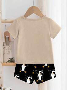 SHEIN Leap Crew 2件套卡通设计宽松休闲家居套装，适合年轻男孩