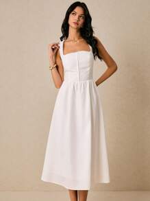 Poéselle 女士连衣裙 弹力后背蕾丝领口长裙 白色连衣裙 生日连衣裙 背心裙 女士夏季无袖长裙 时尚夏季女装 夏季连衣裙 太阳裙 波西米亚风夏季女装 Y2k 乡村音乐会服装 白色女装 节日服装 - 白色 - 查看 6