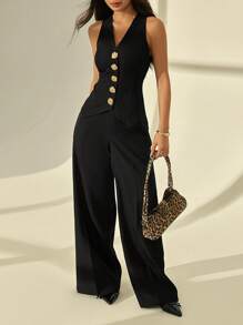 SHEIN PETITE Women Two Pieces Outfits For Daily Wear - Black - View 4