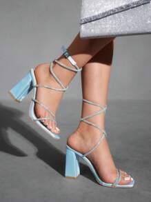 CUCCOO SZL Tacones altos de moda con decoración de strass y diseño de hebilla ajustable para mujer CUCCOO