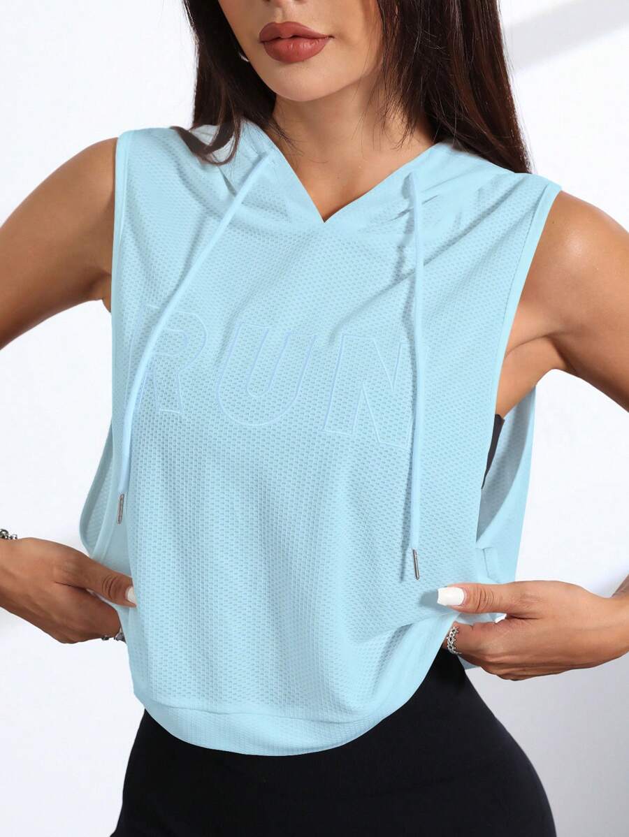 SHEIN Sovereign Charm Áo nỉ trùm đầu có dây rút màu trơn đơn giản dành cho nữ, áo không tay mùa hè - Màu xanh lam - Xem 1