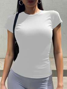 DAZY Women Summer Casual Sports Yoga Running Basic Round Neck T-Shirt - White - View 5