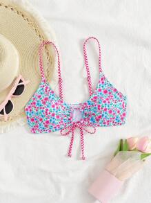 Swim Mod Women's Summer Beach Music Collection Ditsy Floral Printed Sweet And Cute Bikini Top - Multicolor - View 4