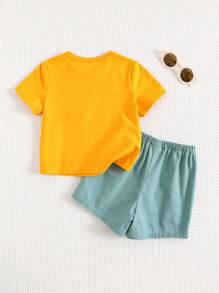 Cozy Pixies 2 Stücke Baby-Set mit Cartoon-Tiermuster und weichem Rundhalsausschnitt, kurzärmeligem Oberteil und Shorts mit elastischer Taille