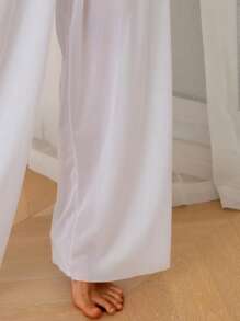 Swim Basics Women's Apricot Pleated Wide Leg Pants With Loose Robe - Apricot - View 5