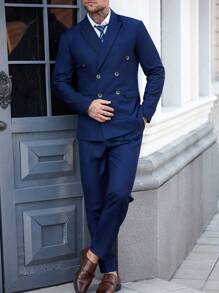 Manfinity Mode Conjunto de chaqueta y pantalones de traje para hombre, conjunto de vestir de moda para el verano