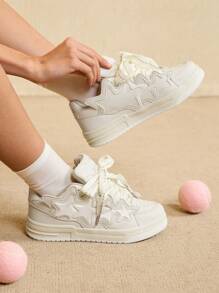 Women's Casual Sneakers, White Platform Shoes, Flat Sports Shoes