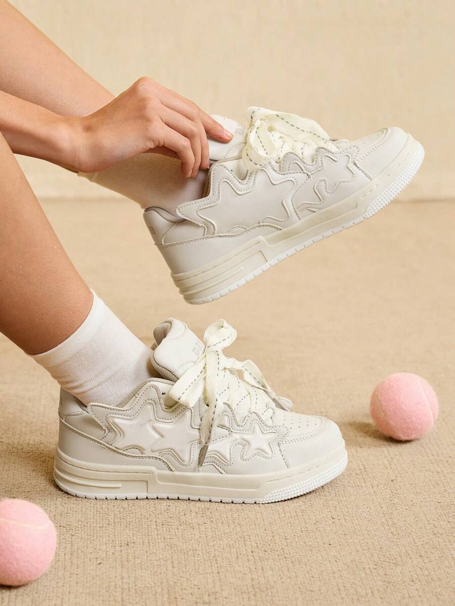 Women's Casual Sneakers, White Platform Shoes, Flat Sports Shoes