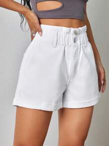 SHEIN Tall Quần short denim dạo phố rộng rãi, đa năng cho nữ có túi - trắng - Xem 3
