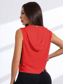 SHEIN Core Rhythm Women's Solid Color Sleeveless Hooded Fashion Sweatshirt Suitable For Summer Sports - Red - View 5