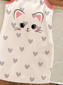 SHEIN Cute Love Cat Print Baby Girls Casual Slim Fit Cami Dress, Suitable For Summer - Multicolor - View 5