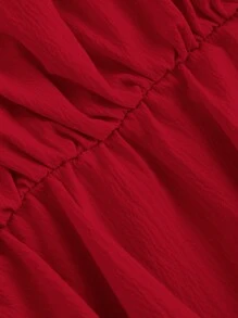 SHEIN MOD 女士勃艮第泡泡袖上衣、春季吊带背心、狂欢节、情人节 - 酒紅色 - 查看 3