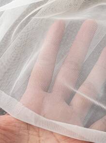 SHEIN LUNE Váy lưới thắt nơ lãng mạn thanh lịch cỡ lớn cho nữ, mùa xuân/hè - Màu be - Xem 5