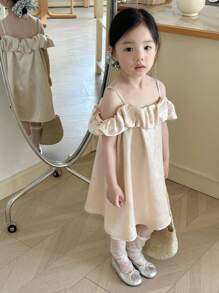 DAZY Young Girl Spaghetti Strap Sleeveless Dress, Summer - Apricot - View 6