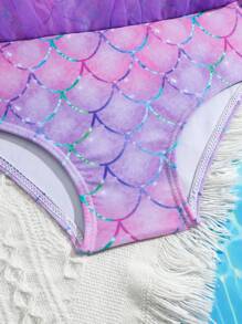 Baby Girl Fashionable Spaghetti Strap Mesh Summer Swimwear - Multicolor - View 4
