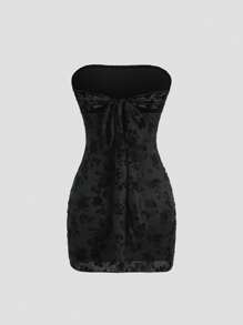 SHEIN PETITE Vestido mini ajustado de malla transparente con estampado de flocaje, adecuado para mujeres altas