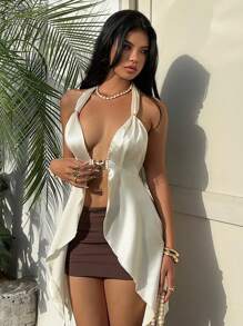 MainGRL Top corto halter con espalda abierta, verano - Blanco - Ver 5