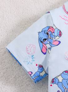 Girls Cute Cartoon Floppy Ear Blue Rabbit Print Short Sleeve Shorts 2pcs Casual Homewear Sets Baby Clothes - Blue - View 7
