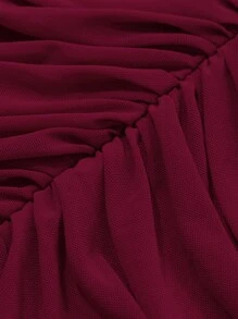 DAZY Vestido midi plisado de hombros caídos, unicolor, vestido de manga larga para otoño, vestidos rojos para mujer