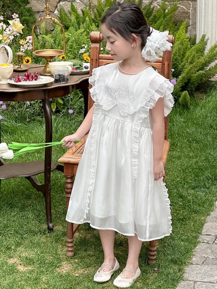 Young Girls Round Neck Satin Loose Cap Sleeve Embellished Midi Party Dress,Girls Summer Outfits