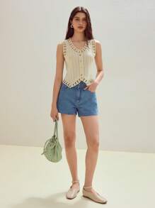 MOTF STUDIO CONTRAST LACE BUTTON UP VEST