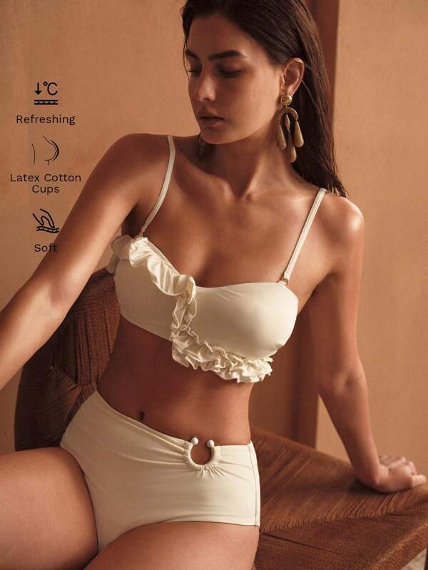 MOTF PREMIUM Top di bikini con spalline a spaghetti e bordo a volant