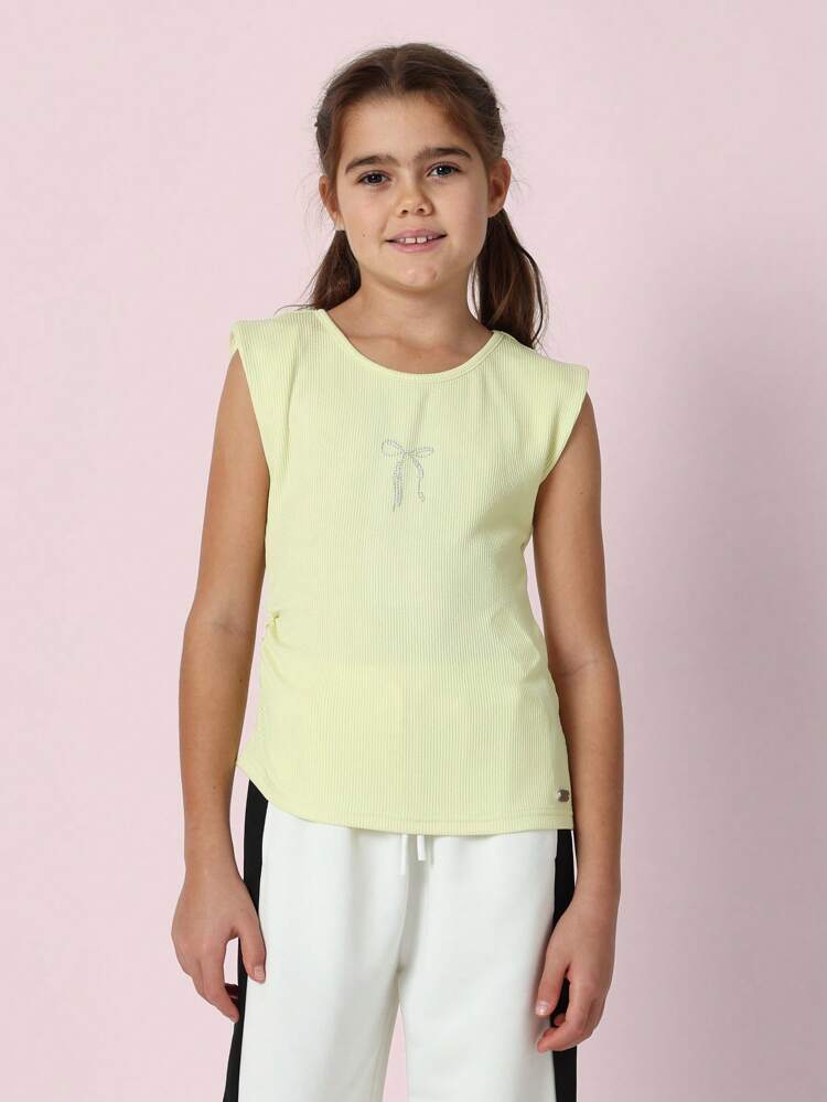 Asymmetrical Ribbed Sleeveless Padded Shoulder T-Shirt