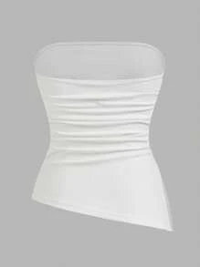 SHEIN EZwear 3 Piece Set Black, White, Pink Women Casual Ruched Slit Tight Camisole Top Set, Suitable For Summer Tube Top Suitable For Going Out