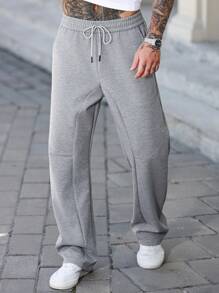 Manfinity CasualCool Manfinity Homme Men's Gray Sweatpants, Street Patchwork Design Wide Leg Casual Jogger Pants