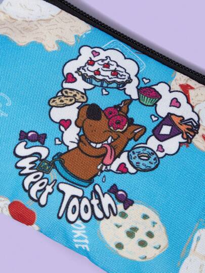SCOOBY-DOO X SHEIN 可爱蛋糕和小狗印花零钱包，蓝色