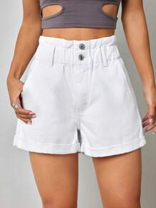 SHEIN Tall Quần short denim dạo phố rộng rãi, đa năng cho nữ có túi - trắng - Xem 1