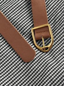 SHEIN MOD Plus Size Women's Plaid Jumpsuit With Free Belt, Straight Leg Pants - Black and White - View 4