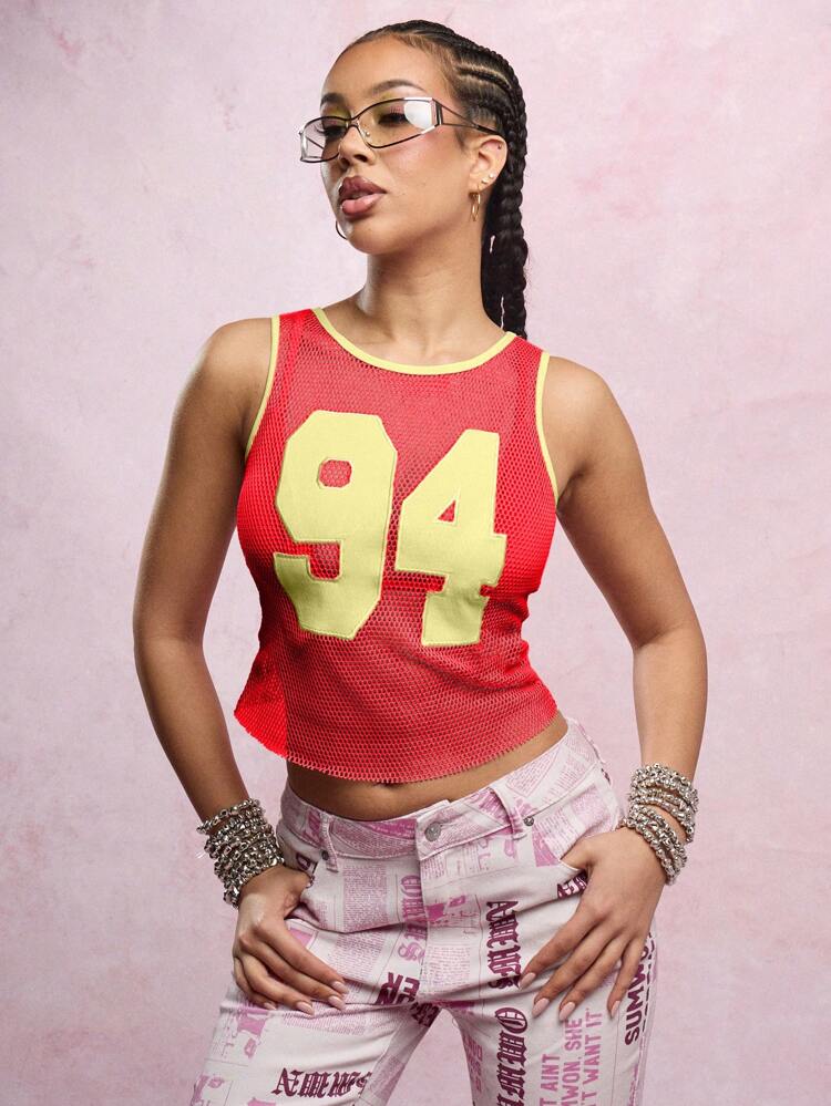 SUMWON WOMEN Y2K Aesthetic Mesh Sport Crop Tank Top