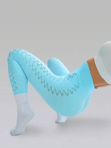 Easithlete Solid Color Seamless Hollow High Waist Sports Leggings - Blue - View 3