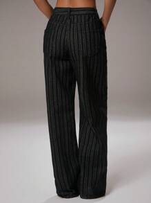 Avantive Office Cowgirl Graduation Jeans Formal 90s Business Casual Wear, Western-Style For Going Out, Fashionable And Casual Millennium, Club Office Retro And Elegant Old Money Street Wear, Basic Black Washed Loose Straight And Wide-Leg Jeans - Black - View 3