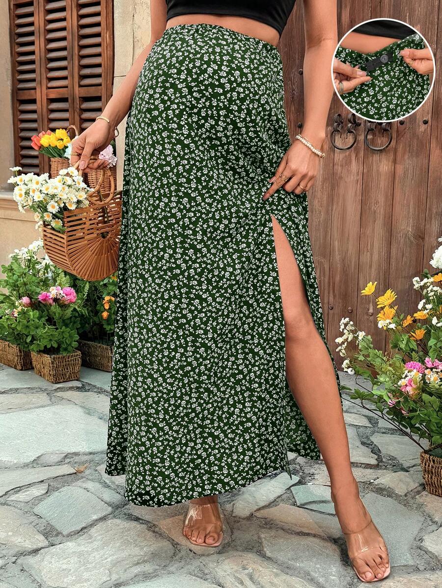 SHEIN Maternity Ditsy Floral Skirt, Fashionable For Summer