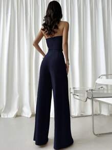 Firerie Bộ đồ liền thân bằng vải chiffon thanh lịch và lãng mạn dành cho nữ, thích hợp cho đi làm, tiệc tùng, ngày lễ, trở lại trường, hẹn hò lãng mạn và sinh nhật đám cưới, thắt eo - Màu xanh hải quân - Xem 2