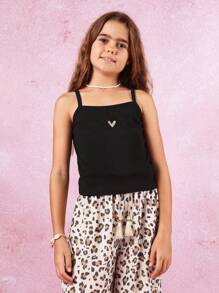 SUMWON Ribbed Black Tank Top And Leopard Print Wide Leg Summer Pants Ruffle Hem Party Festival Girls Outfit Set - Multicolor - View 3