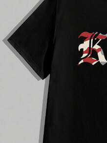 Manfinity Homme 2pcs Men's Camo Letter Print T-Shirt And Drawstring Waist Shorts Set - Red - View 4