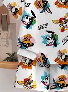 2pcs Cartoon Pattern Loose Casual Homewear Set For Young Boy - Multicolor - View 3