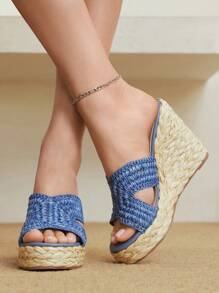 Styleloop Rope Woven Platform Wedge Sandals, Suitable For Party, Wedding, Daily Wear, Vacation - Blue - View 1