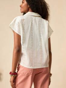Bóhologie Blusa donna senza maniche con colletto, bottoni e ricamo, in tessuto lavorato a maglia di colore unito, adatta per primavera, estate, vacanze e stile boho