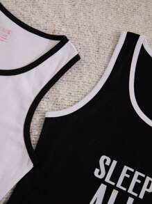 RueChic Conjunto de 2 vestidos de mujer con estampado de letras y dobladillo asimétrico, incluye vestidos sin mangas para el hogar y pijama
