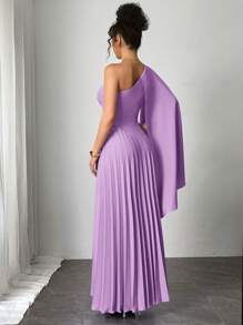 Firerie Nuevo vestido azul claro plisado sin mangas versátil para mujer, conjunto de vestidos de vacaciones, vestido de verano - Lila Púrpura - Ver 3