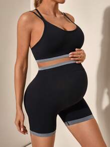 SHEIN Maternity Seamless 2 Pieces Outfit, Super High Rise Belly Support Maternity Leggings, High-Stretchy