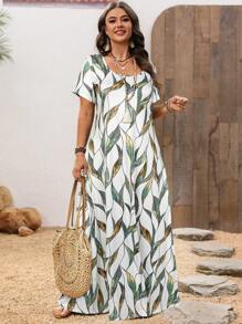 EMERY ROSE 大码女式蓝色花卉印花方领长裙