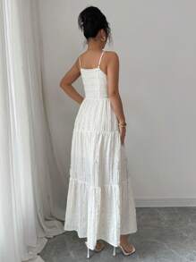 Elenzga Vestido eleg nte de mujer con textura arrugada tejida en color albaricoque, cintura ajustada y volantes en tres niveles, para primavera/verano