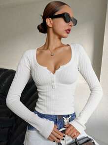 DAZY 女士休闲运动长袖半拉链套头T恤，春季 - 白色 - 查看 2